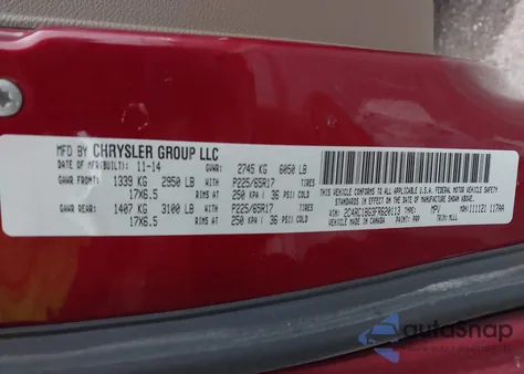 2015 Chrysler Town & Country Touring from USA, damaged, VIN 2C4RC1BG3FR620113